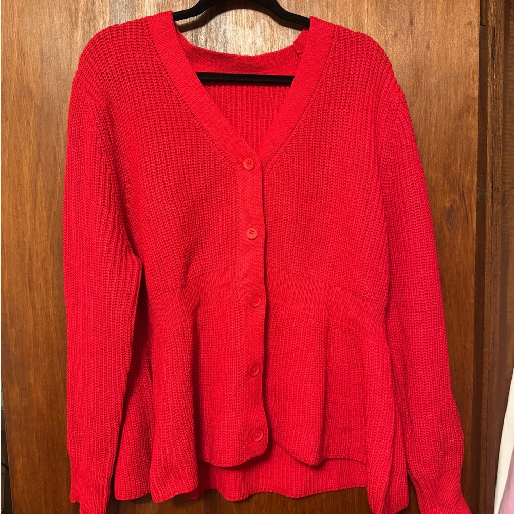 Women’s Red Plus Size Peplum Cardigan - 3XL - Picture 2 of 4
